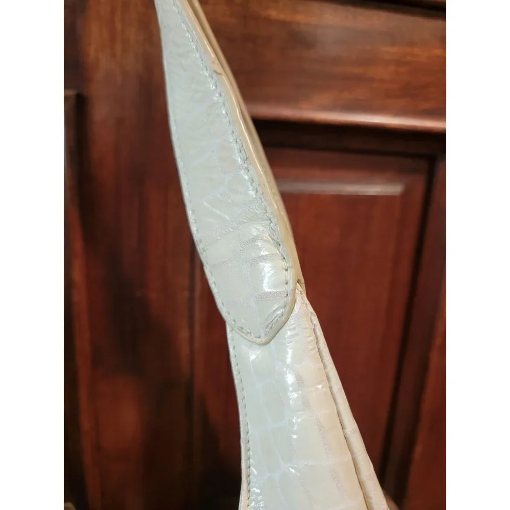 CHI By Carlos Falchi Croc Embossed Beige Leather Hobo Shoulder Bag w/ Dustbag - Picture 4 of 11